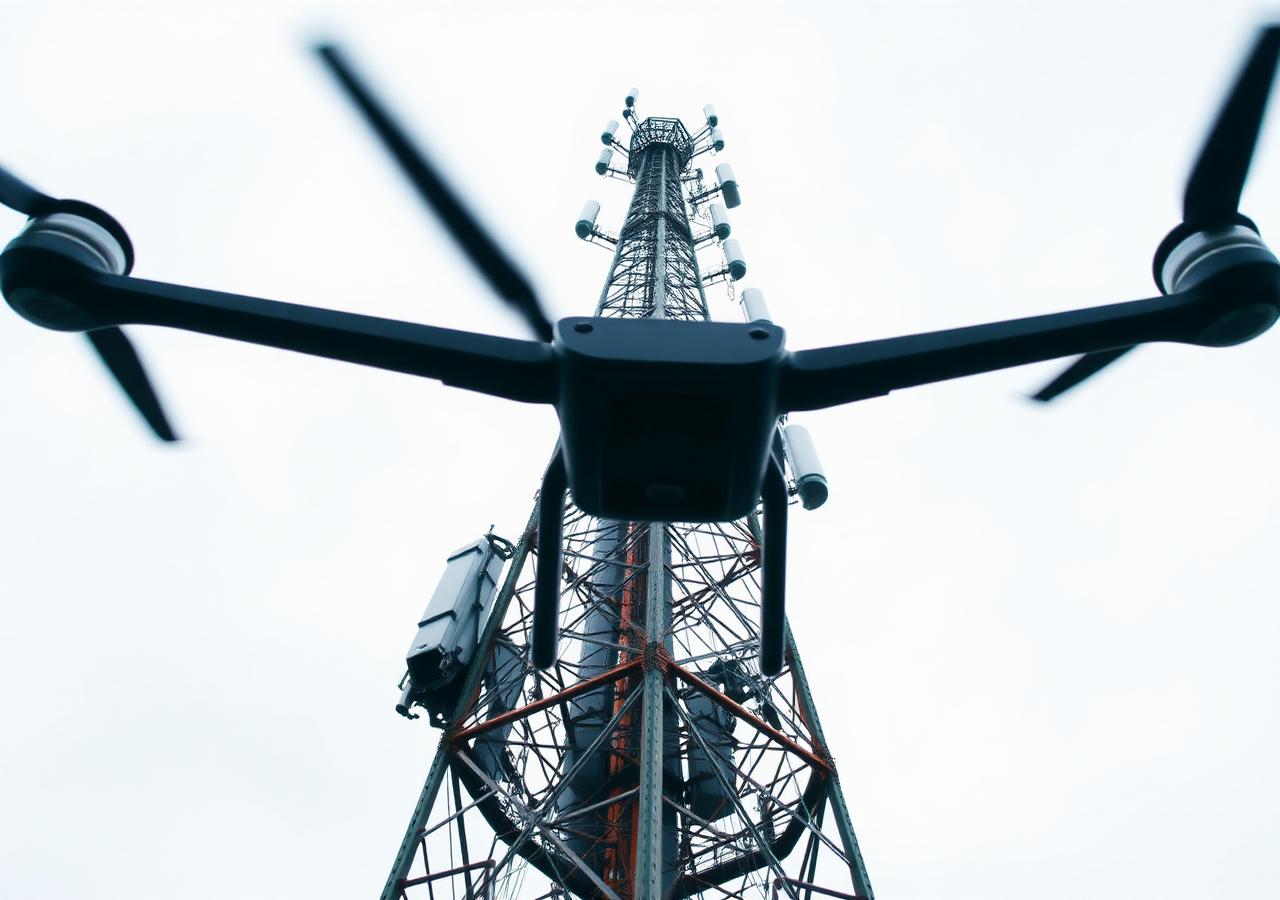 Drone collecting close-range imagery beside infrastructure