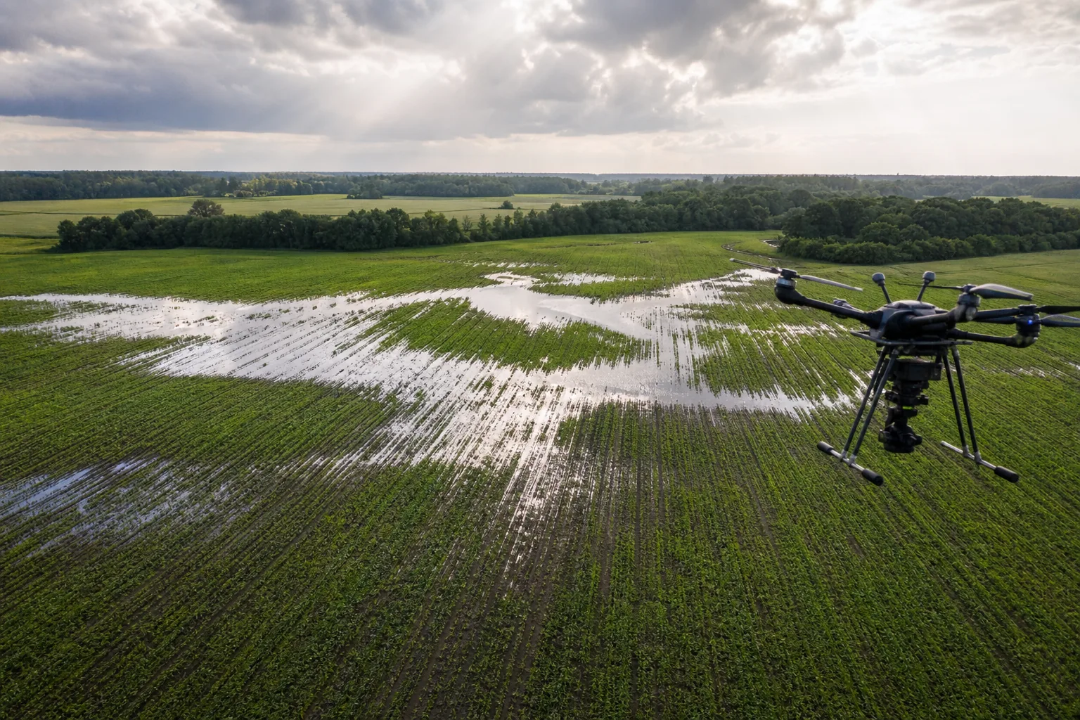 Drone surveying ponding and drainage conditions in a field