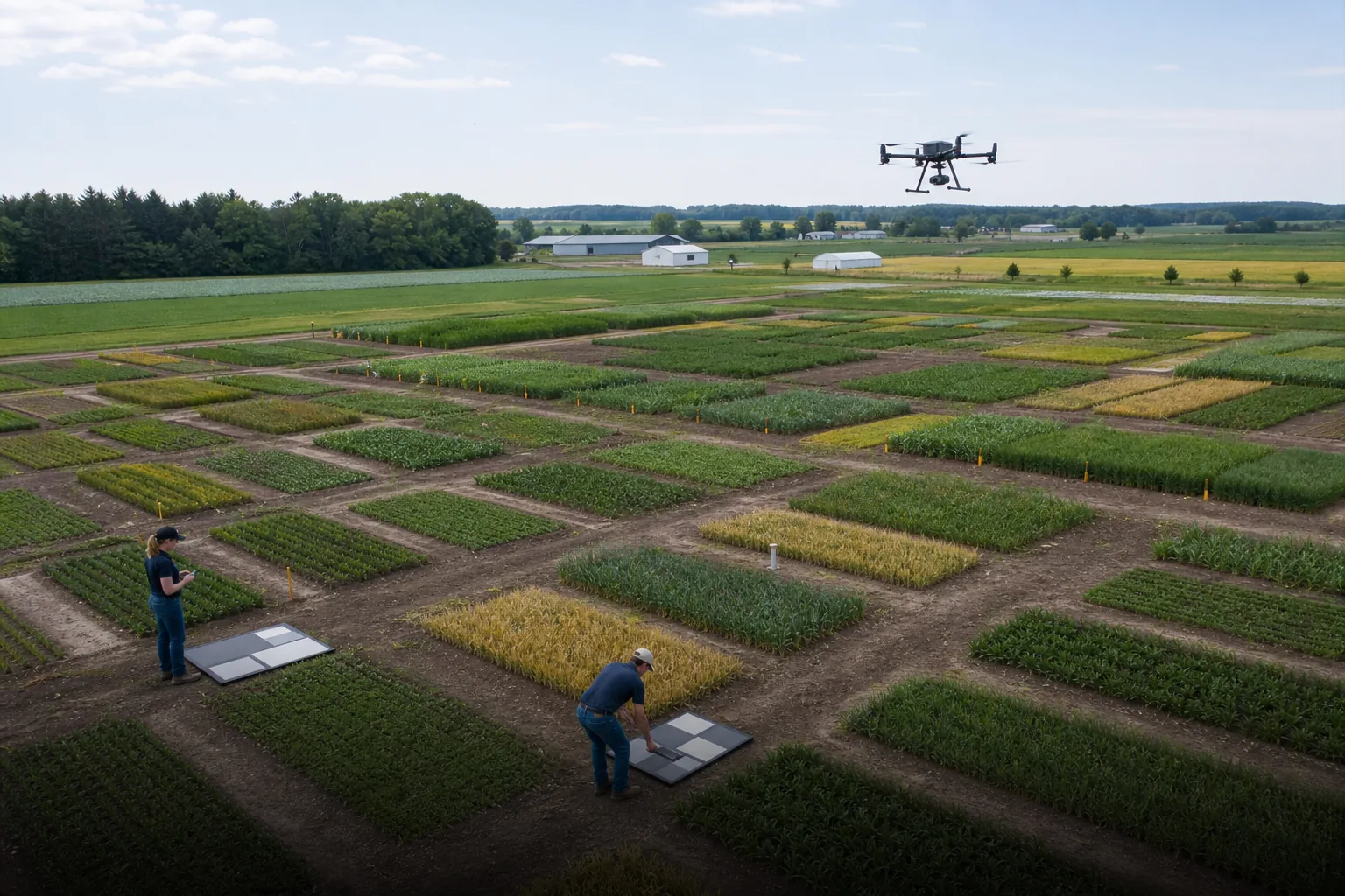 Drone monitoring organized agricultural research plots