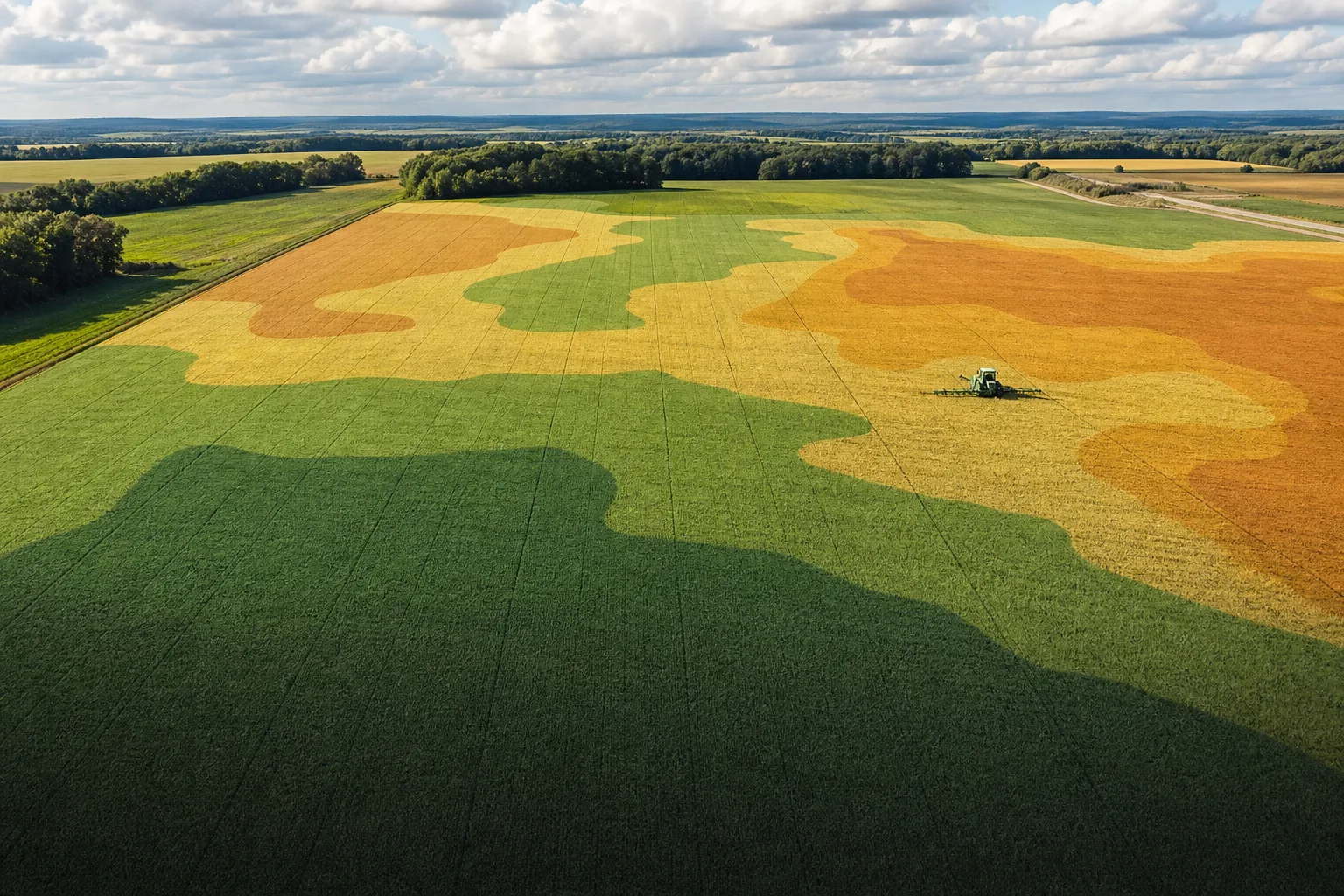 Aerial yield-zone map across cultivated farmland